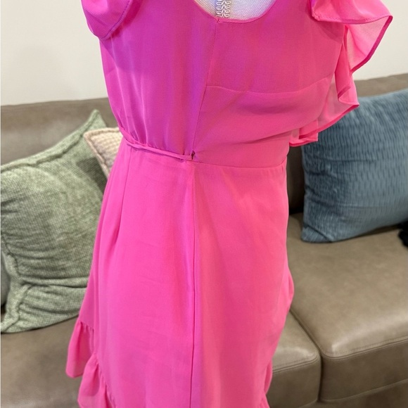 MNG-Mango One Shoulder Pink Mini Wrap Dress Size XS Barbiecore Coquette - Picture 4 of 9